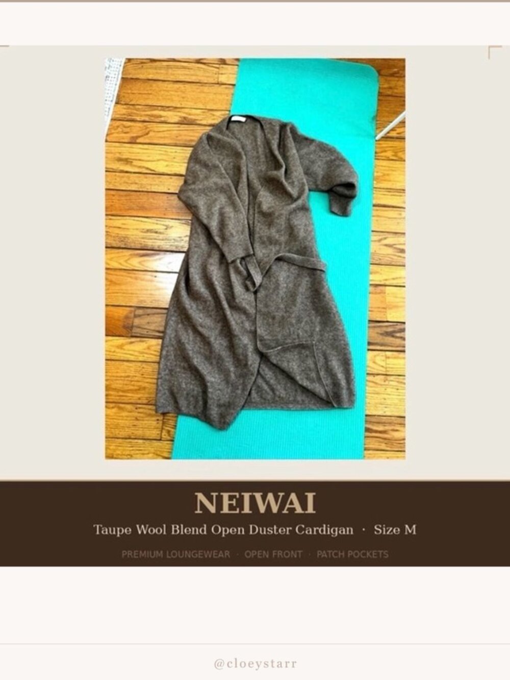 NEIWAI Taupe Wool-Blend Open Duster Cardigan Size M | Cozy Knit Jacket |